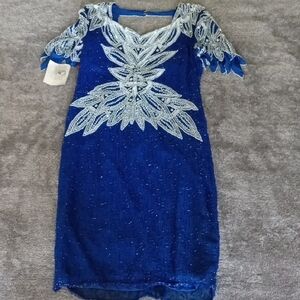 Vintage Deadstock NWT Cobalt Beaded Dress 1920s Style